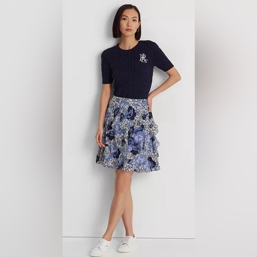 Lauren Ralph Lauren Floral Print Georgette Ruffle Trim A-Line Skirt - Picture 3 of 7